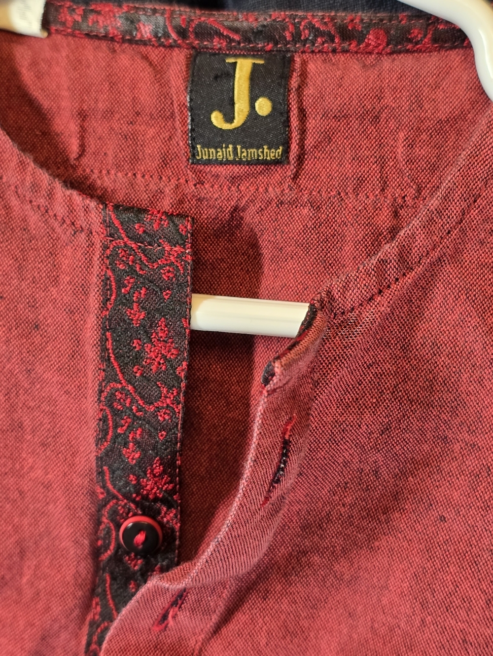 J. Junaid Jamshed Maroon Baby Kurta with Embellished Placket - 2T